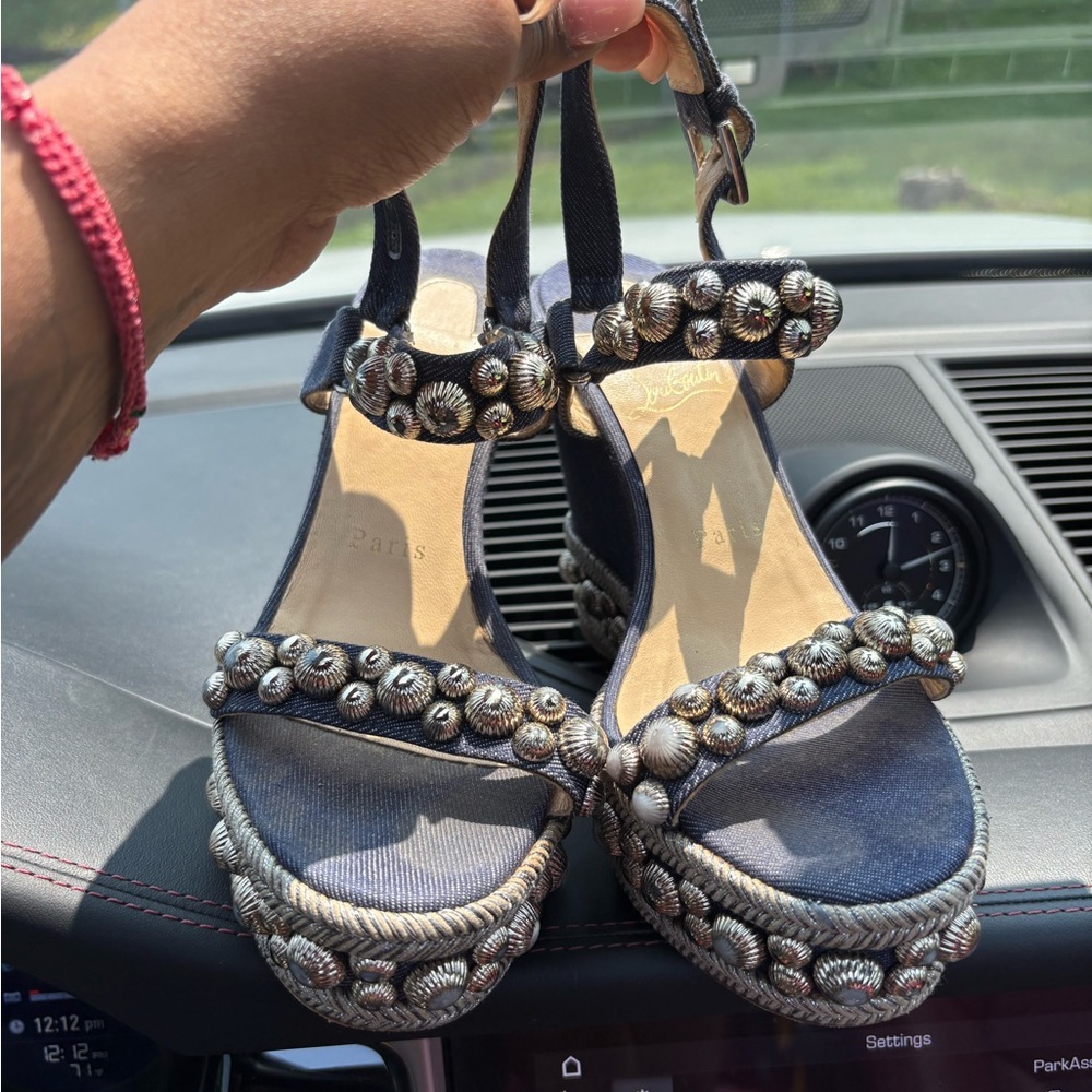 Vintage Christian Louboutin Denim Espadrille Wedges